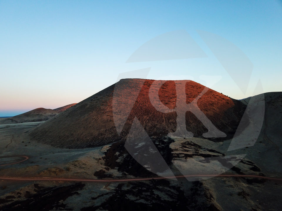 Aerial shot of Crater Lake at sunset