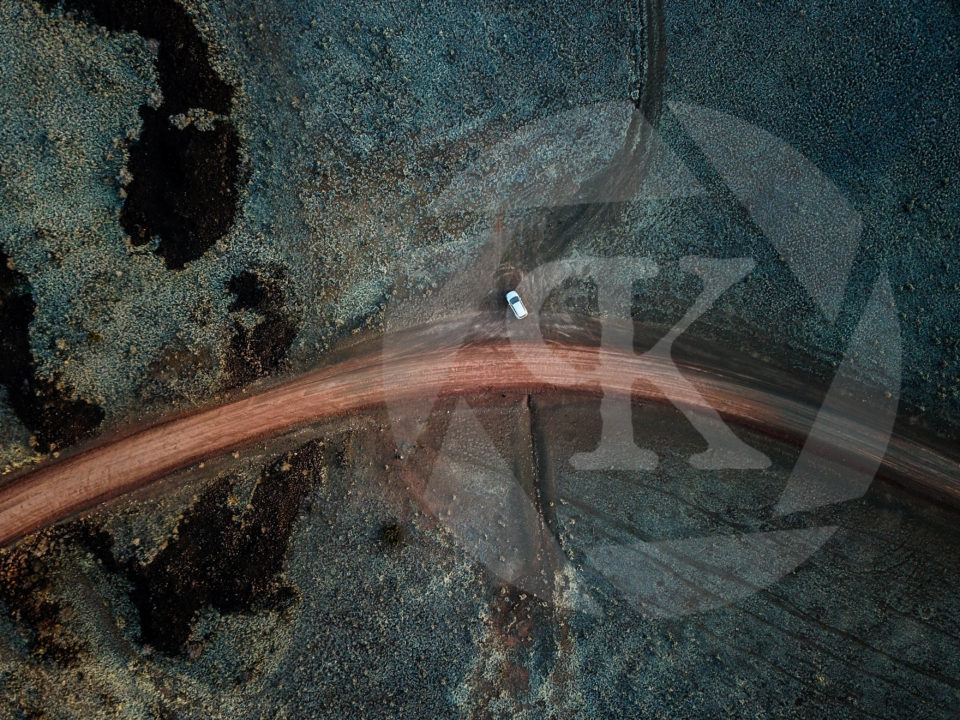 Aerial shot of a desert road