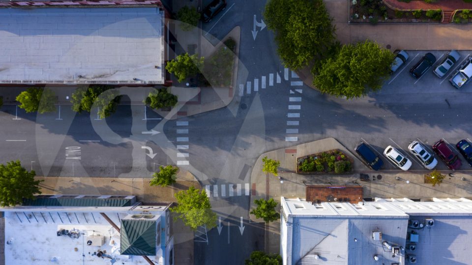 Aerial shot of a street intersection