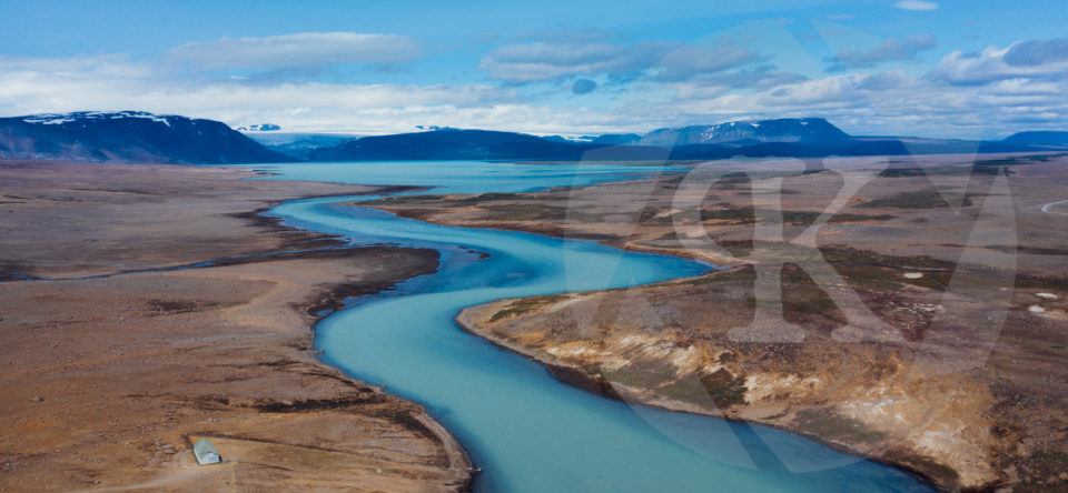 Aerial shot of glacial stream