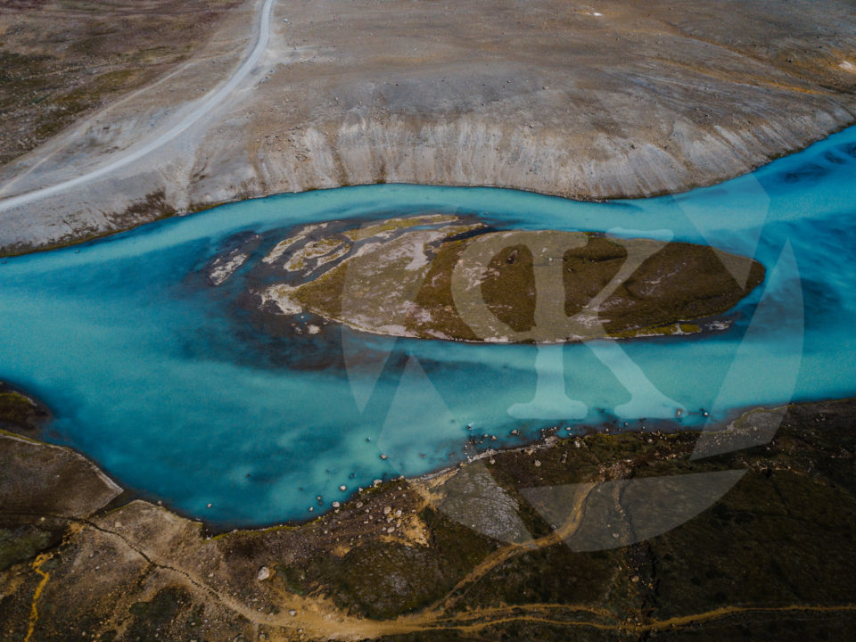 Aerial shot of a glacial stream