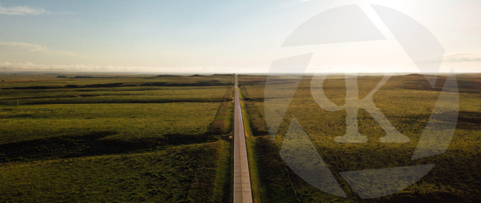 Aerial shot of a Kansas backroad